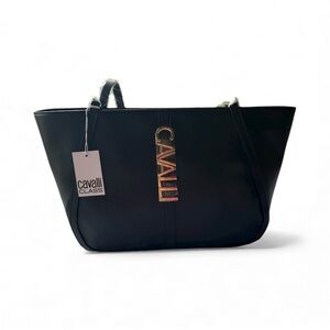Cavalli Class Black Tote with Gold Accents